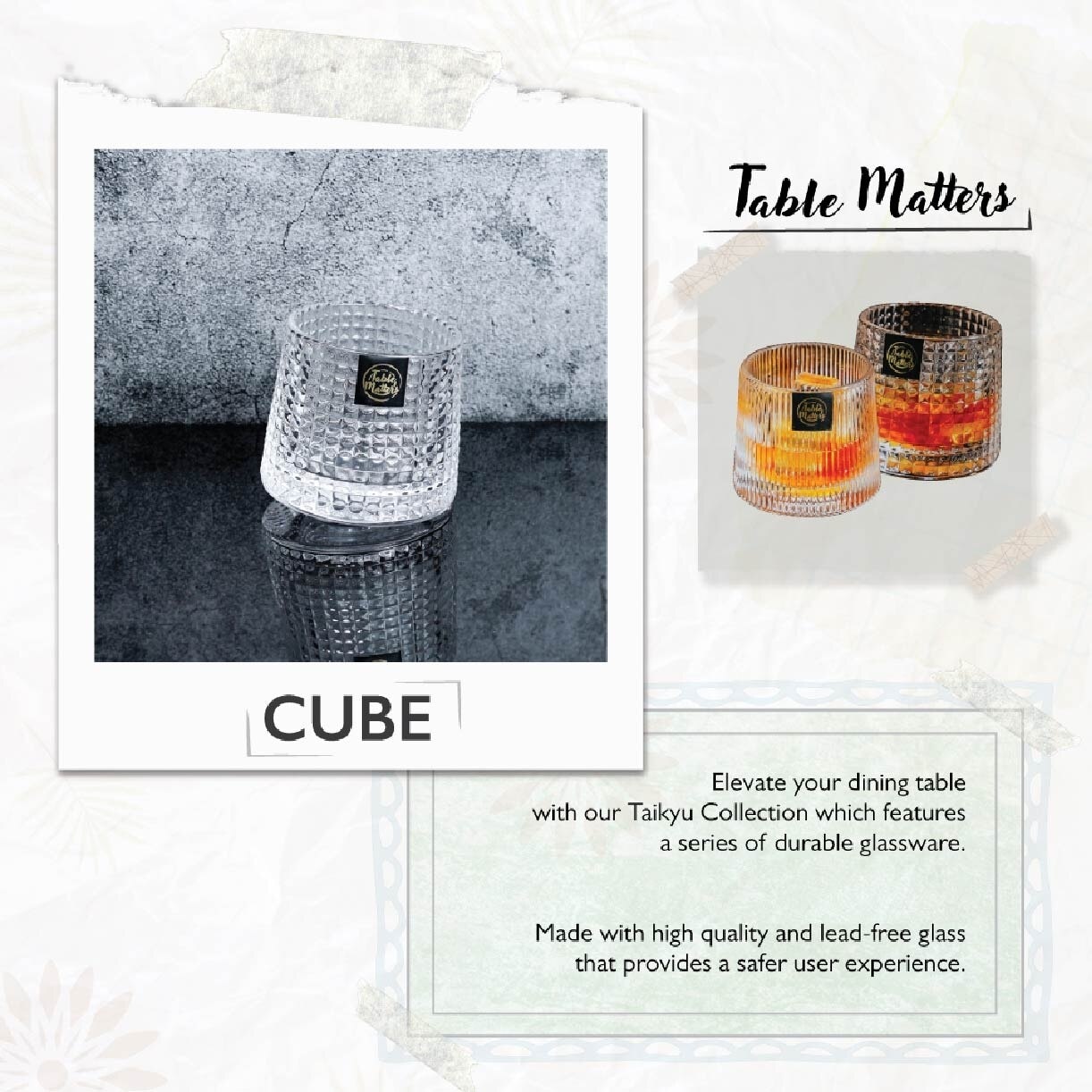 TAIKYU Cube Rocking Whiskey Glass CGCR36160 (High Quality And Lead-Free Glass) 160ml