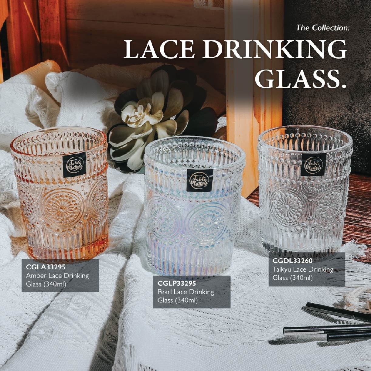 Taikyu Pearl Lace Drinking Glass 350ml CGLP33350 (Set of 2) 1s