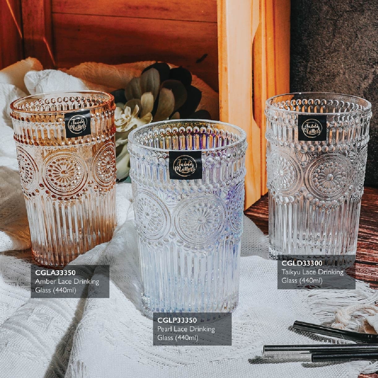 Taikyu Pearl Lace Drinking Glass 350ml CGLP33350 (Set of 2) 1s
