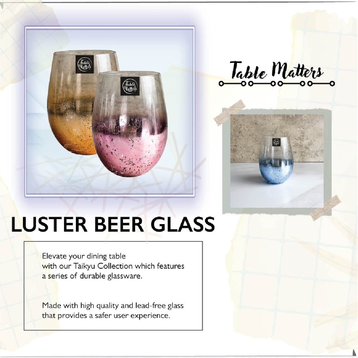 TAIKYU Pink Luster Beer Glass CGPK33530 (High Quality And Lead-Free Glass) 540ml