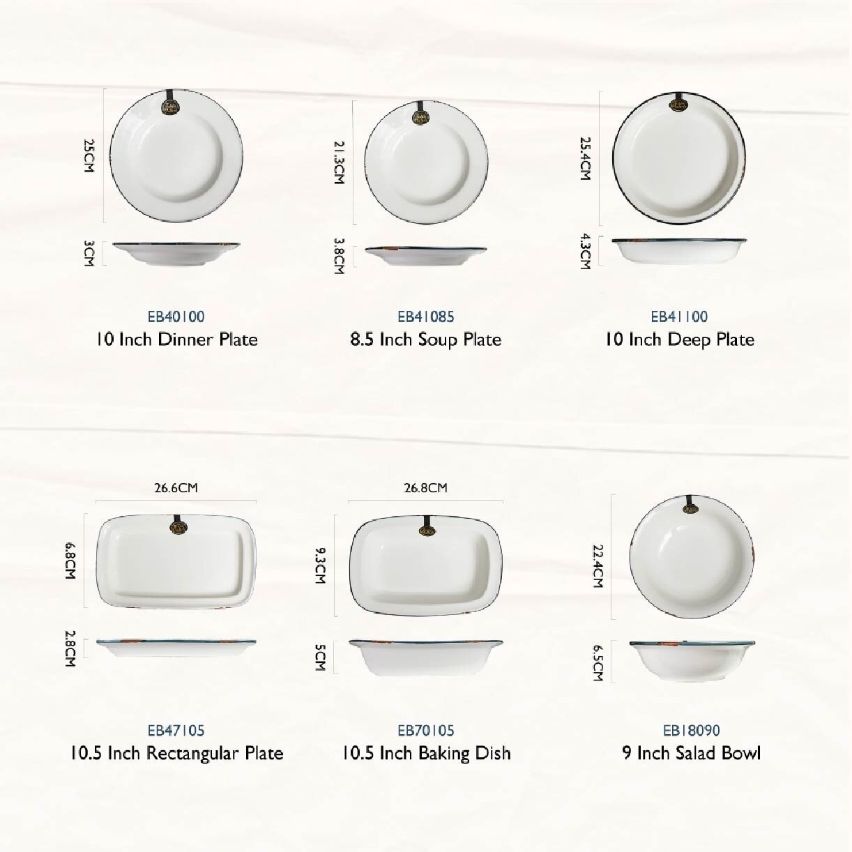 Enamel Blue 10 inch Deep Plate EB41100 (Lead and Cadmium Free + Microwave + Oven + Dishwasher Safe) 0.85kg