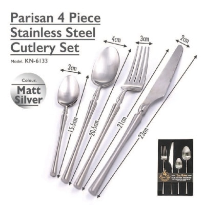 TABLE MATTERS Parisian 4 Piece Stainless Silver Steel Cutlery Set KN-6133-Silver 1s