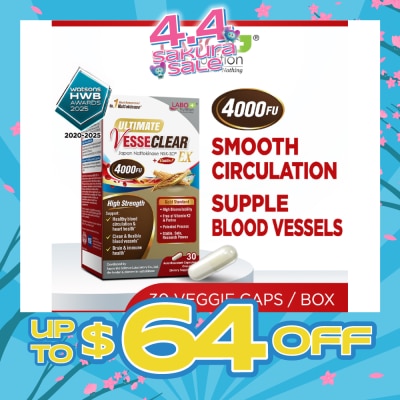 LABO NUTRITION VesseClear EX Dietary Supplement Veggie Capsule (Nattokinase 4000FU + Elastin F for C
