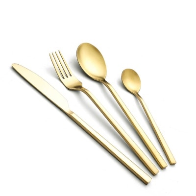 TABLE MATTERS Cubic 16 Piece Stainless Steel Cutlery Set Matt Gold KN-6131-GOLD (Made With High-Grade Stainless Steel + Rust-Resistant Ideal) 0.725kg