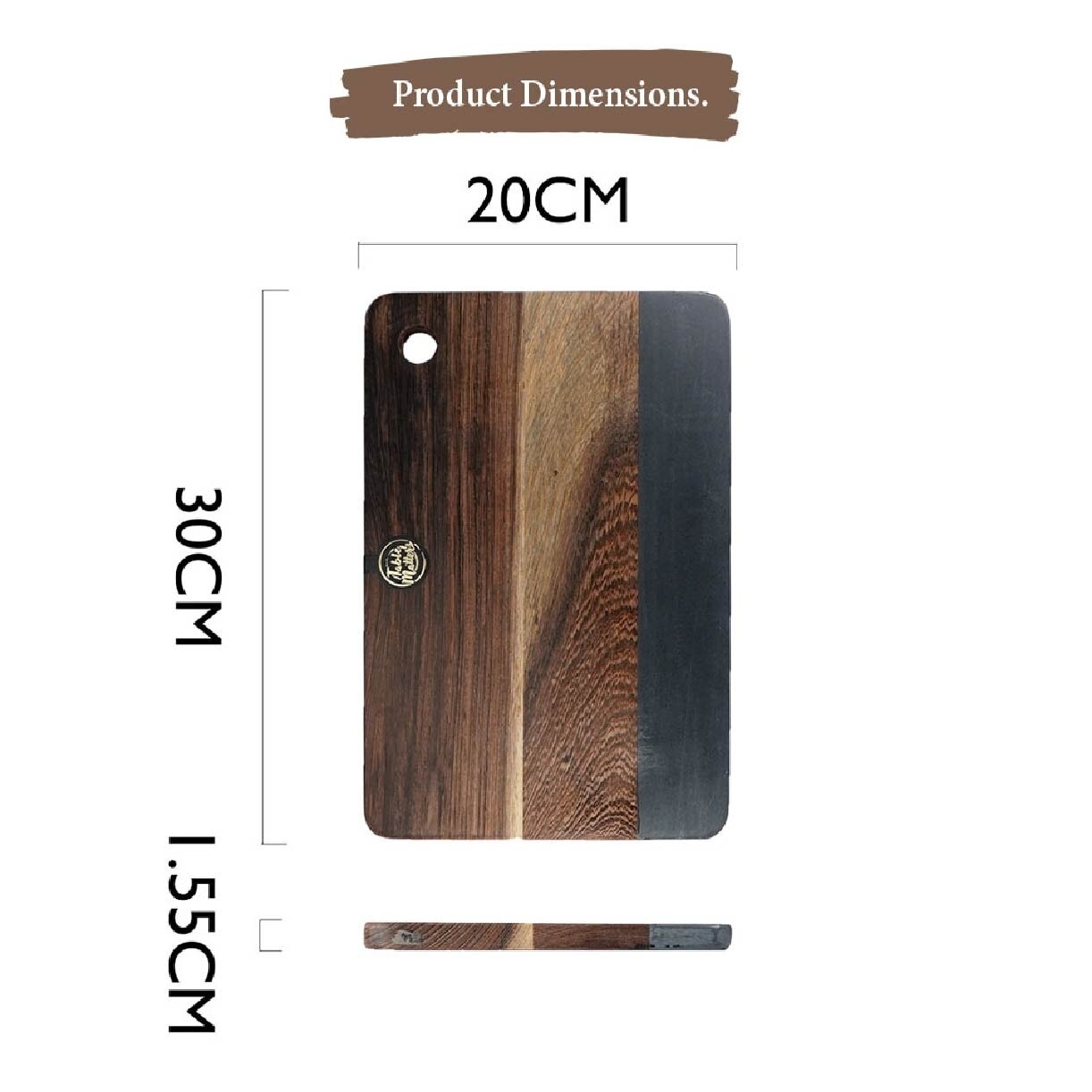 SCANDI Stone Wood Rectangular Cheese Board BSRB53300 (Multi-Purpose + Wenge Wood + Shale) 1.17kg
