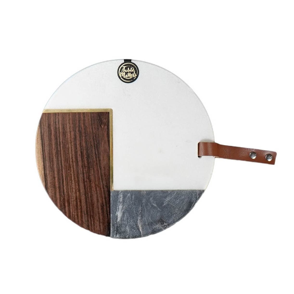 TABLE MATTERS Scandi Marble Wood Cheese Board with Leather Strap BMCW53250 1s