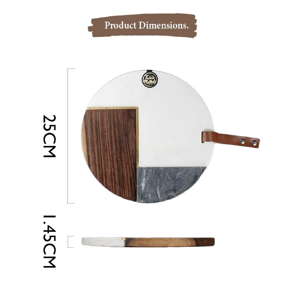 TABLE MATTERS Scandi Marble Wood Cheese Board with Leather Strap BMCW53250 1s