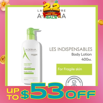 ADERMA Moisturising Body Lotion Soothes & Moisturises 24 Hours (Quickly Absorbed Texture) 400ml