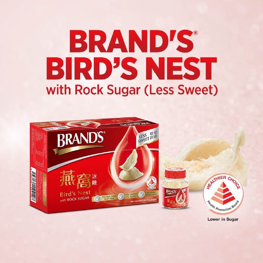 Bird’s Nest with Rock Sugar Less Sweet (Made from 100% Genuine Bird's Nest with No Preservatives) 68ml x 6s