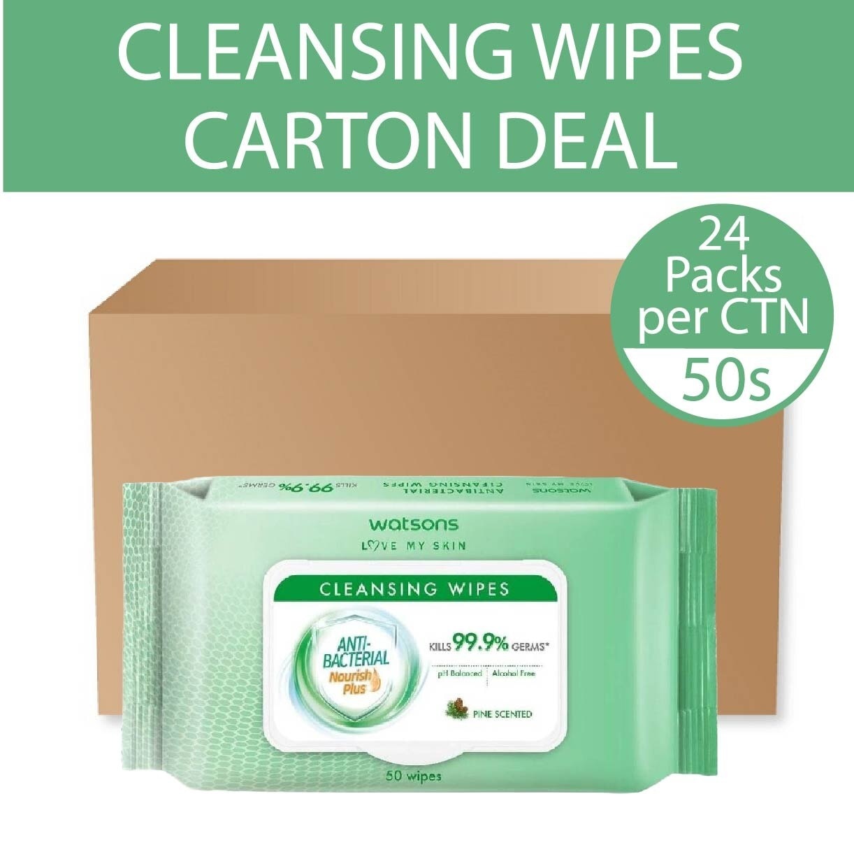 Antibacterial Cleansing Wet Wipes 50s x 24 (per carton)