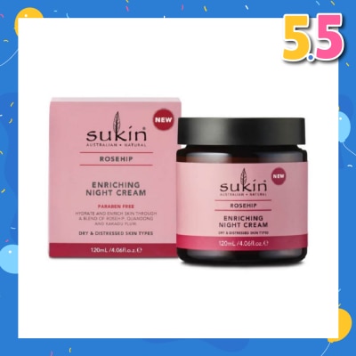 SUKIN Rosehip Enriching Night Cream (For Dry & Distressed Skin) 120ml