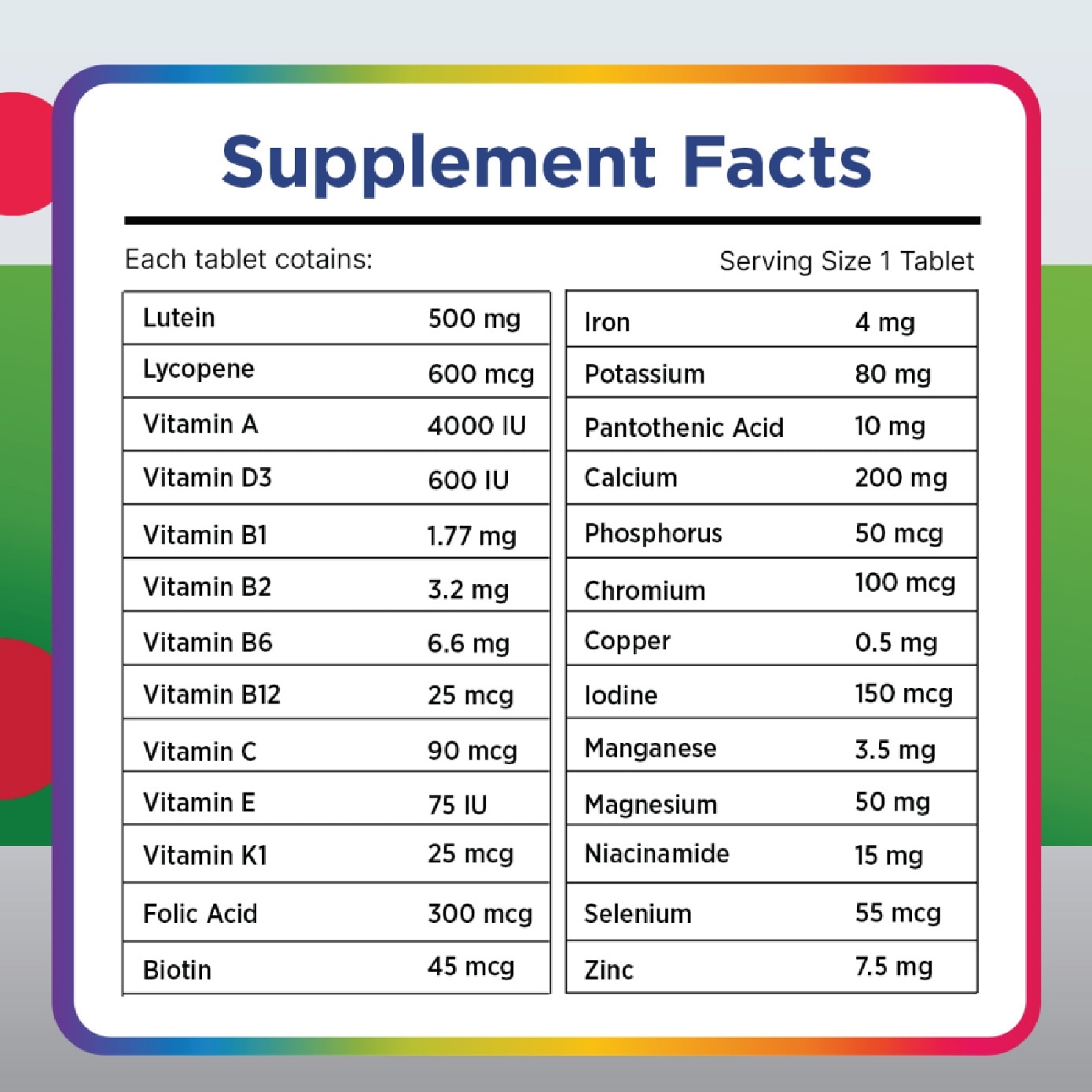 Silver Multivitamin-Multimineral Tablet for Adults 50+ (Plus Latein & Lycopene) 30s