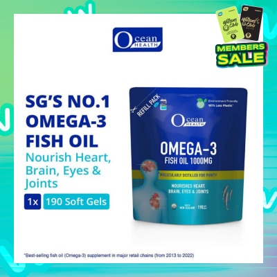 OCEAN HEALTH Omega-3 Fish Oil Softgel 1000mg Refill Pack (For Heart, Brain, Eyes & Joints + Halal) 190s
