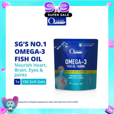 OCEAN HEALTH - Omega-3 Fish Oil Softgel 1000mg Refill Pack (For Heart, Brain, Eyes & Joints + Halal) 190s image