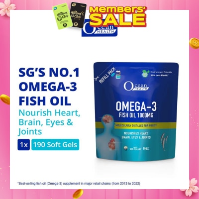 OCEAN HEALTH Omega-3 Fish Oil Softgel 1000mg Refill Pack (For Heart, Brain, Eyes & Joints + Halal) 190s