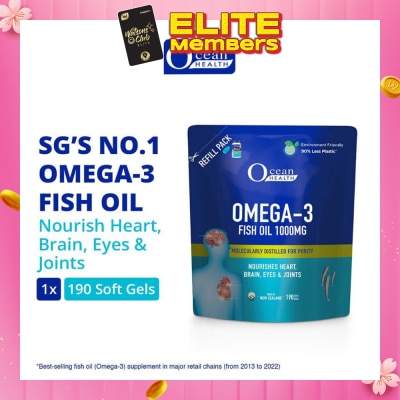 OCEAN HEALTH Omega-3 Fish Oil Softgel 1000mg Refill Pack (For Heart, Brain, Eyes & Joints + Halal) 190s