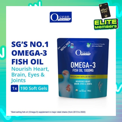 OCEAN HEALTH Omega-3 Fish Oil Softgel 1000mg Refill Pack (For Heart, Brain, Eyes & Joints + Halal) 190s