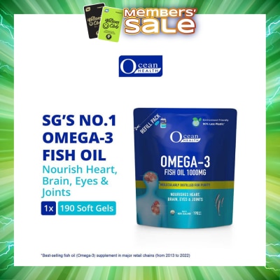 OCEAN HEALTH - Omega-3 Fish Oil Softgel 1000mg Refill Pack (For Heart, Brain, Eyes & Joints + Halal) 190s