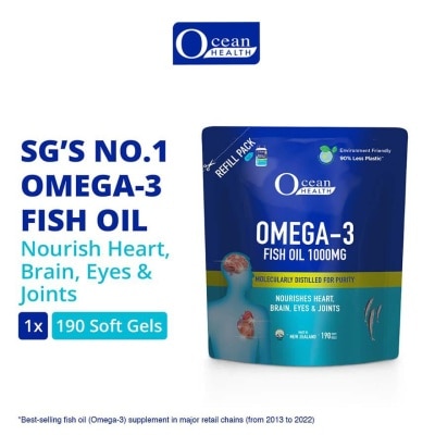 OCEAN HEALTH Omega-3 Fish Oil Softgel 1000mg Refill Pack (For Heart, Brain, Eyes & Joints + Halal) 190s