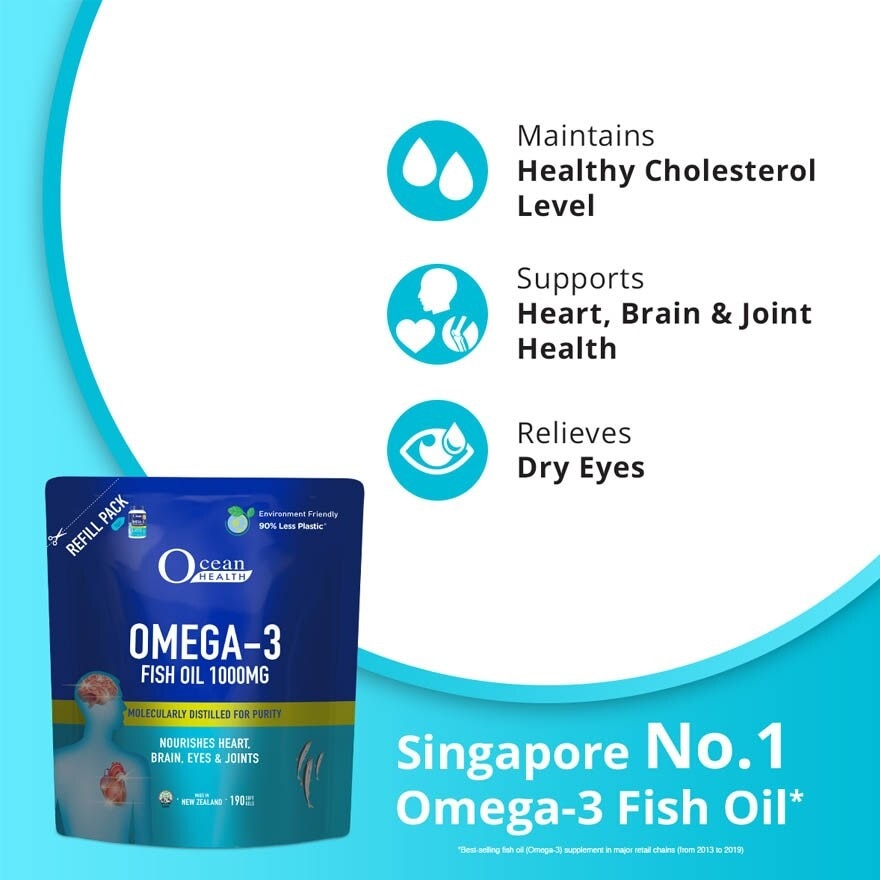 Omega-3 Fish Oil Softgel 1000mg Refill Pack (For Heart, Brain, Eyes & Joints + Halal) 190s