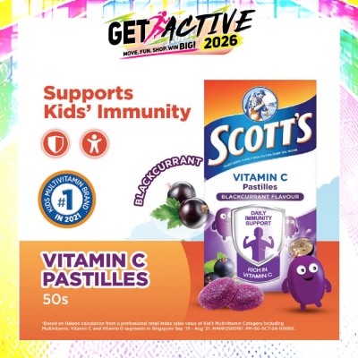 SCOTT'S - Vitamin C Pastilles Blackcurrant Flavour (For Daily Immunity Support) 100g&nbsp; (Expiry: Jun`2027) image