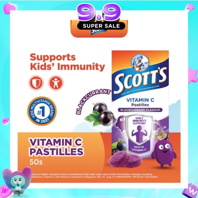 SCOTT'S - Vitamin C Pastilles Blackcurrant Flavour (For Daily Immunity Support) 100g&nbsp; (Expiry: Jun`2027) image