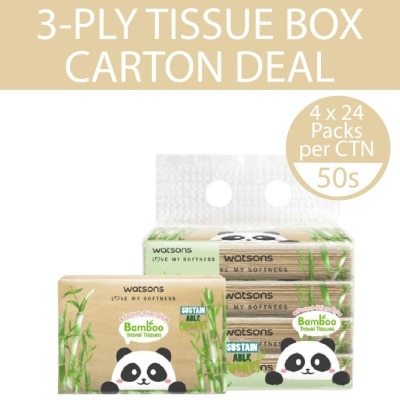 WATSONS 3ply Forest Friendly Bamboo Tissues SheetPack 50s x 4pack x 24pack (per carton)