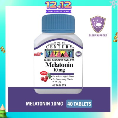 21ST CENTURY Melatonin Quick Dissolve Tablets Cherry Flavour (For Overcoming Effects of Jet Lag & Good Night Sleep) 10mg 40s