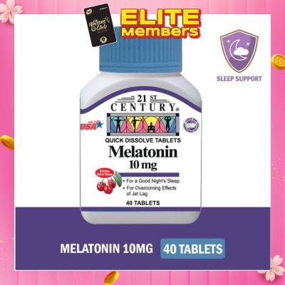 21ST CENTURY Melatonin Quick Dissolve Tablets Cherry Flavour (For Overcoming Effects of Jet Lag & Good Night Sleep) 10mg 40s