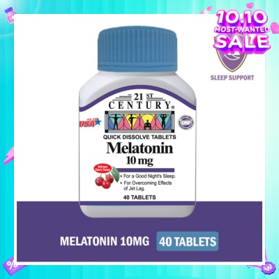 21ST CENTURY Melatonin Quick Dissolve Tablets Cherry Flavour (For Overcoming Effects of Jet Lag & Good Night Sleep) 10mg 40s