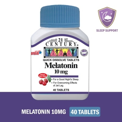 21ST CENTURY Melatonin Quick Dissolve Tablets Cherry Flavour (For Overcoming Effects of Jet Lag & Good Night Sleep) 10mg 40s