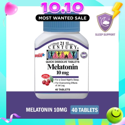21ST CENTURY Melatonin Quick Dissolve Tablets Cherry Flavour (For Overcoming Effects of Jet Lag & Good Night Sleep) 10mg 40s image