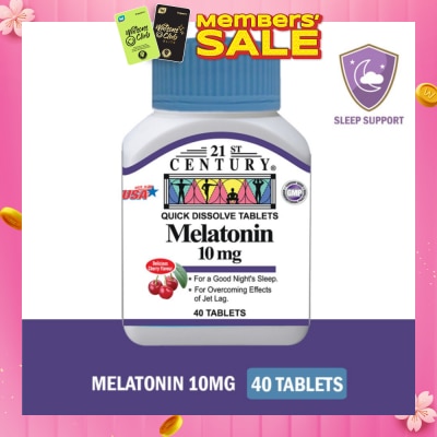 21ST CENTURY Melatonin Quick Dissolve Tablets Cherry Flavour (For Overcoming Effects of Jet Lag & Good Night Sleep) 10mg 40s