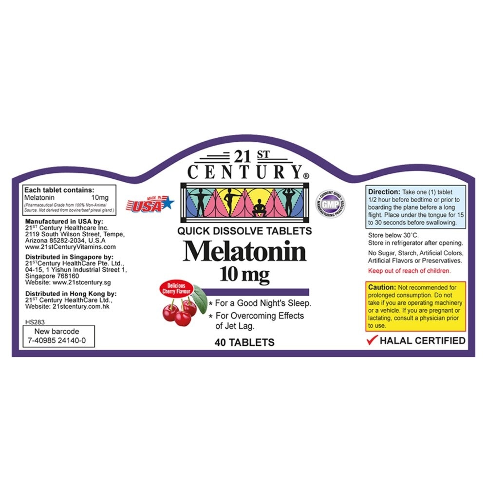 Melatonin Quick Dissolve Tablets Cherry Flavour (For Overcoming Effects of Jet Lag & Good Night Sleep) 10mg 40s