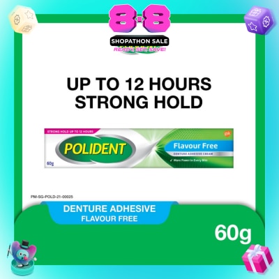 POLIDENT - 3D Hold Flavour Free Denture Adhesive Cream (Up To 12 Hours Strong Hold) 60g