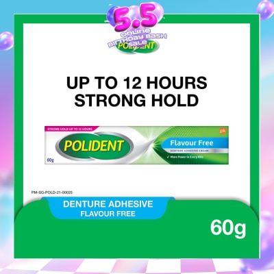 POLIDENT - 3D Hold Flavour Free Denture Adhesive Cream (Up To 12 Hours Strong Hold) 60g