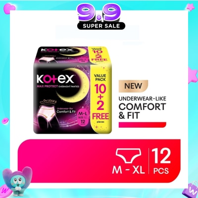 KOTEX - Max Protect Overnight Panties Size M-L 12s (10s + Free 2s) image