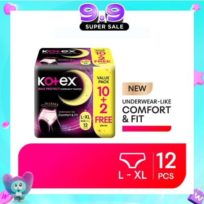 KOTEX - Max Protect Overnight Panties Size L-XL 12s (10s + Free 2s) image