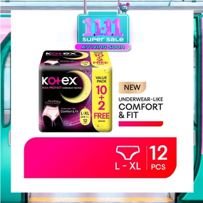 KOTEX Max Protect Overnight Panties Size L XL 12s (10s + Free 2s) image