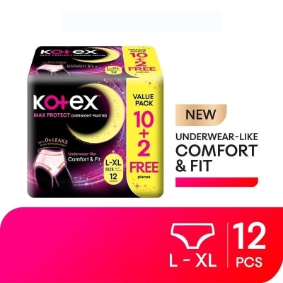 KOTEX - Max Protect Overnight Panties Size L-XL 12s (10s + Free 2s) image