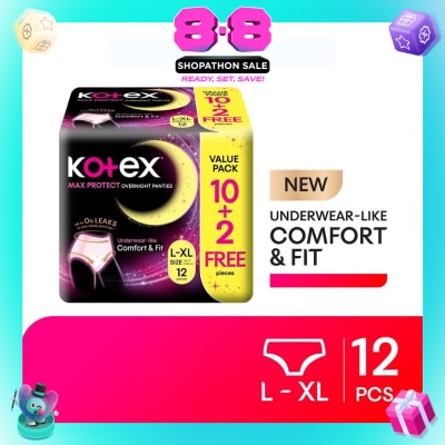 KOTEX - Max Protect Overnight Panties Size L-XL 12s (10s + Free 2s)