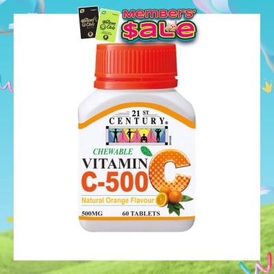 21ST CENTURY - Chewable Vegetarian Vitamin C Natural Orange Flavour Capsules (Maintain Body Resistance) 500mg 60s
