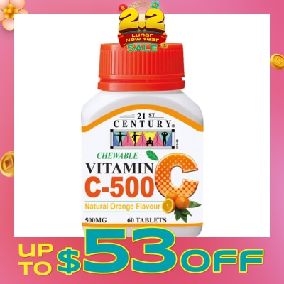 21ST CENTURY Chewable Vegetarian Vitamin C Natural Orange Flavour Capsules (Maintain Body Resistance) 500mg 60s