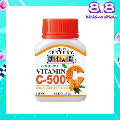 21ST CENTURY Chewable Vegetarian Vitamin C Natural Orange Flavour Capsules (Maintain Body Resistance) 500mg 60s