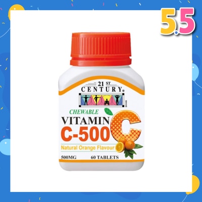 21ST CENTURY Chewable Vegetarian Vitamin C Natural Orange Flavour Capsules (Maintain Body Resistance) 500mg 60s