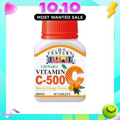 21ST CENTURY Chewable Vegetarian Vitamin C Natural Orange Flavour Capsules (Maintain Body Resistance) 500mg 60s image