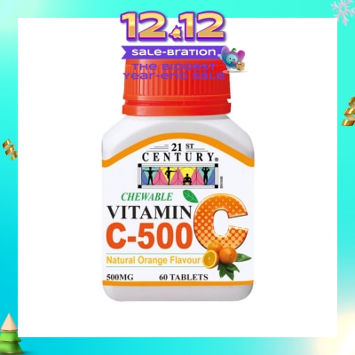 21ST CENTURY Chewable Vegetarian Vitamin C Natural Orange Flavour Capsules (Maintain Body Resistance) 500mg 60s