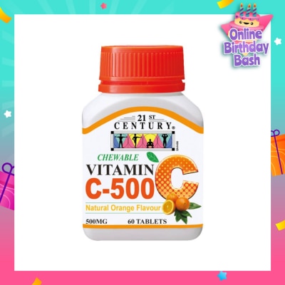 21ST CENTURY Chewable Vegetarian Vitamin C Natural Orange Flavour Capsules (Maintain Body Resistance) 500mg 60s