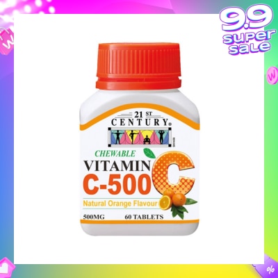 21ST CENTURY Chewable Vegetarian Vitamin C Natural Orange Flavour Capsules (Maintain Body Resistance) 500mg 60s