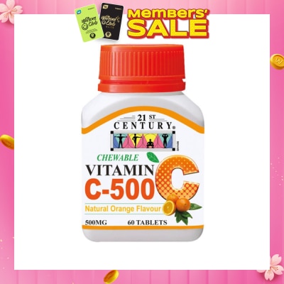21ST CENTURY Chewable Vegetarian Vitamin C Natural Orange Flavour Capsules (Maintain Body Resistance) 500mg 60s